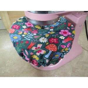 Reversible Kitchenaid Bowl Cover: Mushrooms & Daisies Cotton Fabric
